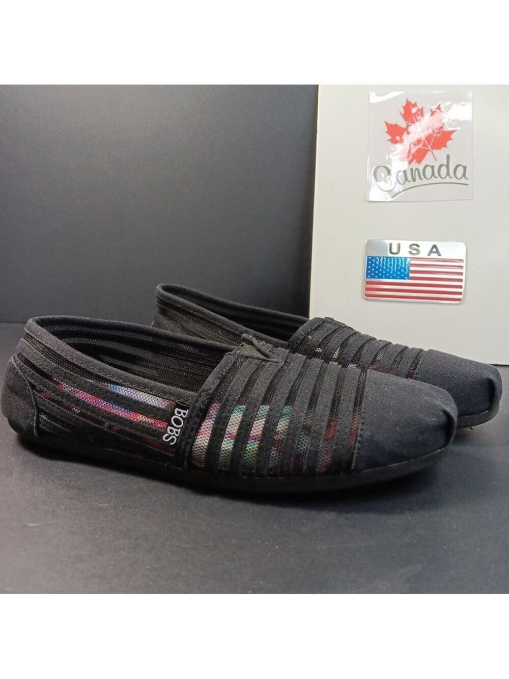 Bobs from Skechers Womens Black Canvas Mesh Slip on Ballet Flat Size 6.5 CN